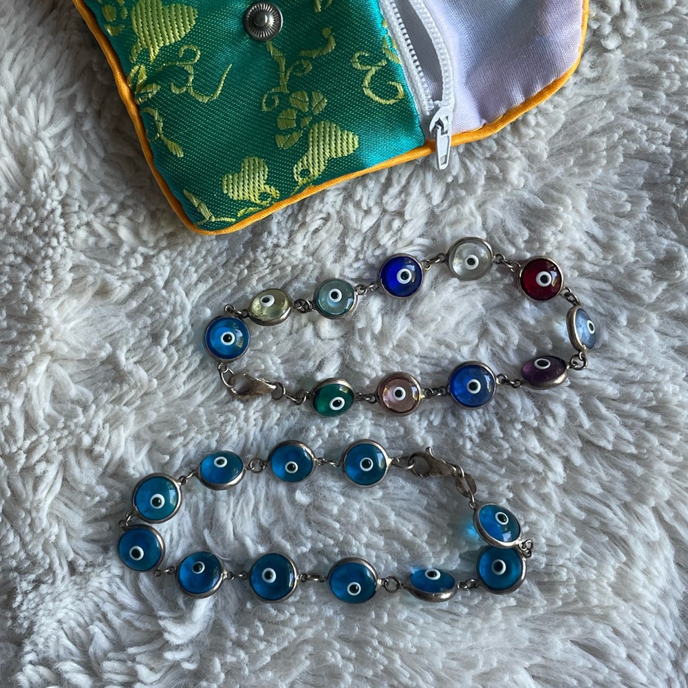 Evil Eye vintage bracelet bundle - shades of blue, red, pink…
